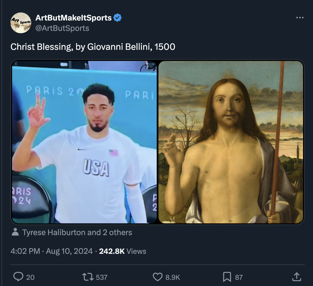 most famous painting of jesus - Art ArtButMakeltSports Sports Christ Blessing, by Giovanni Bellini, 1500 Paris 20 Pari Ris 24 Usa 22 Tyrese Haliburton and 2 others Views 20 1537 87